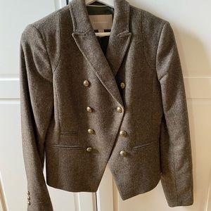 Size 6 military style blazer I dark kaki, brown wool blend, almost new